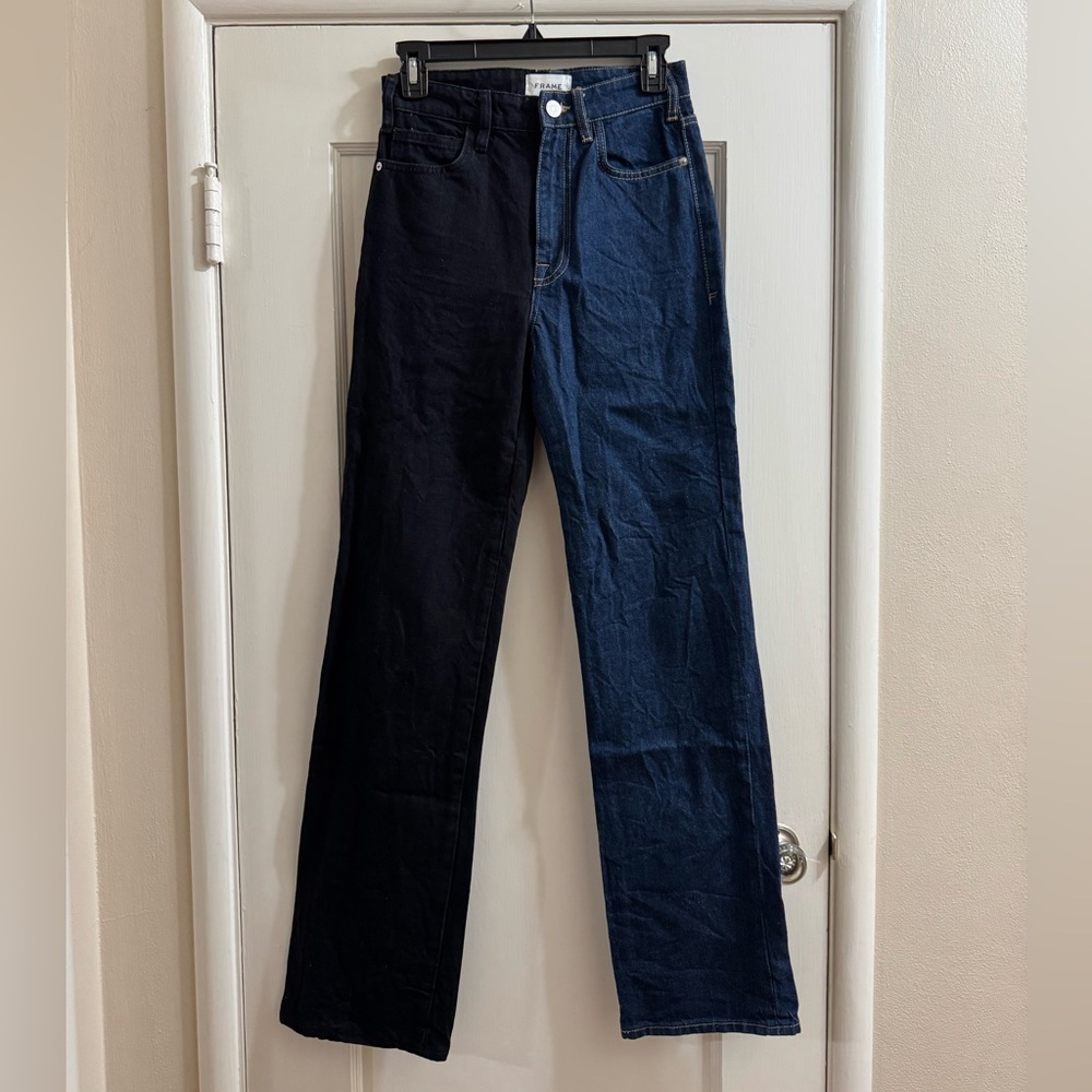 Frame Denim Dual-Tone Straight Leg Jeans